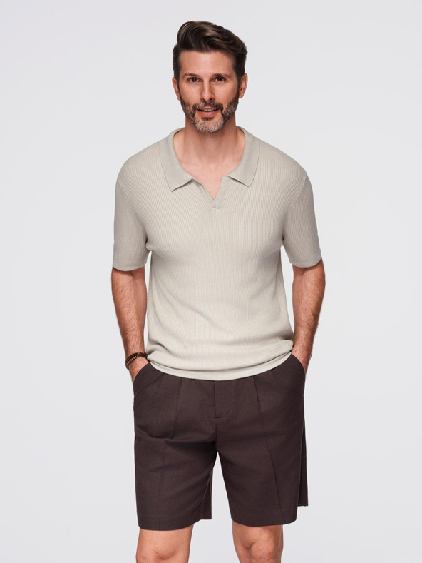 Ombre Clothing Muška polo majica bez gumba s otvorenim ovratnikom - svijetlo siva