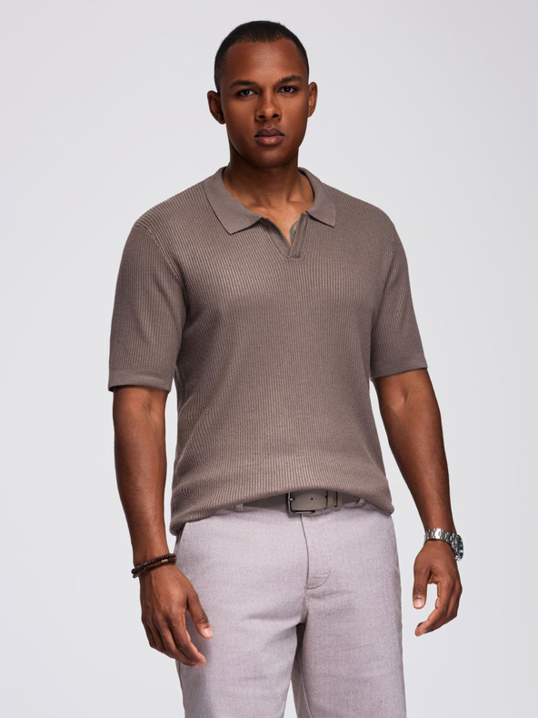 Ombre Clothing Muška polo majica bez gumba s otvorenim ovratnikom - pepeljasta