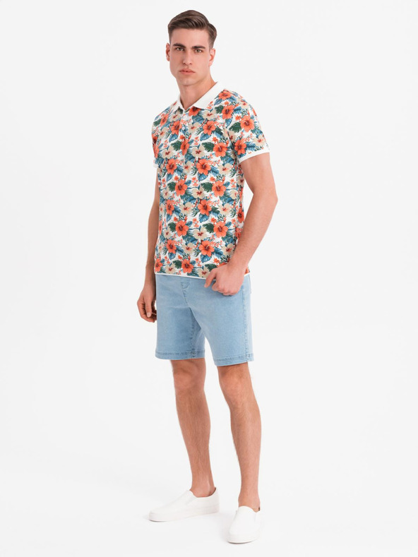 Ombre Clothing Pamučna polo majica s cvjetnim printom - bijela