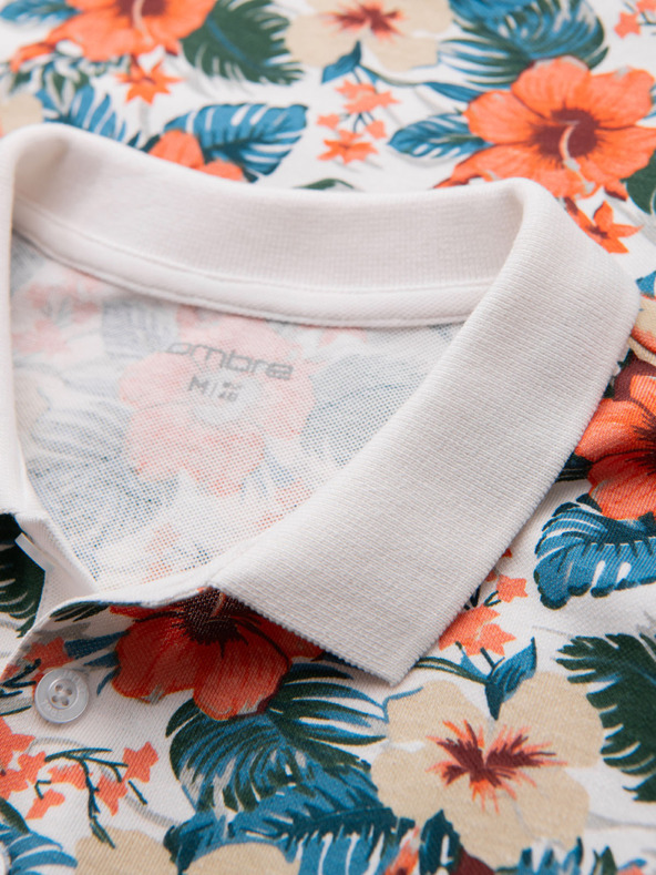 Ombre Clothing Pamučna polo majica s cvjetnim printom - bijela