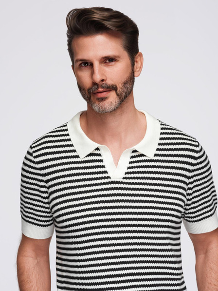 Ombre Clothing Muška pletena polo majica bez gumba u marine prugama - crno-bijela