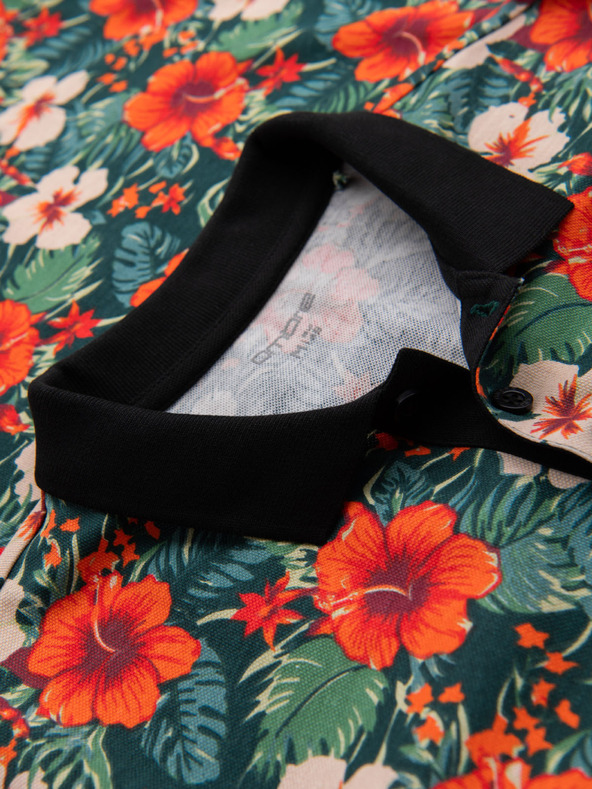 Ombre Clothing Pamučna polo majica s cvjetnim printom - crna