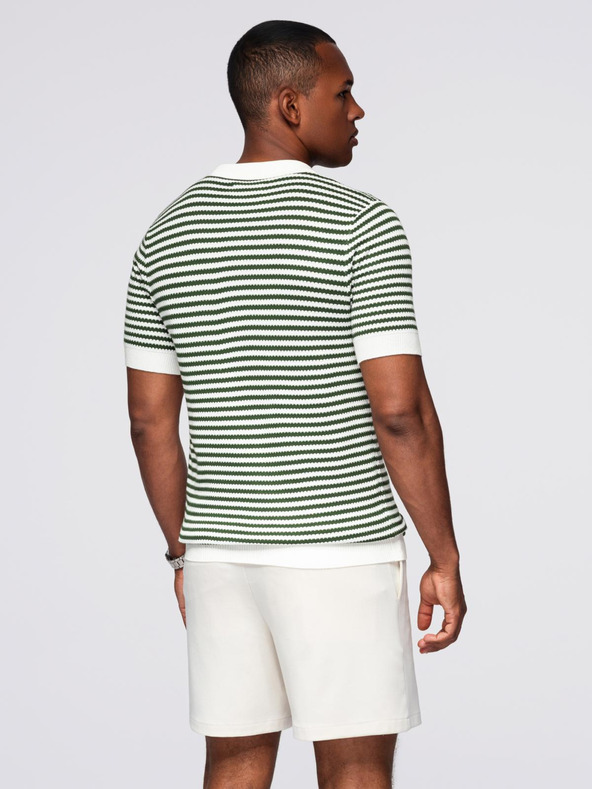 Ombre Clothing Muška pletena polo majica bez gumba u marine prugama - bijela i maslinasto zelena