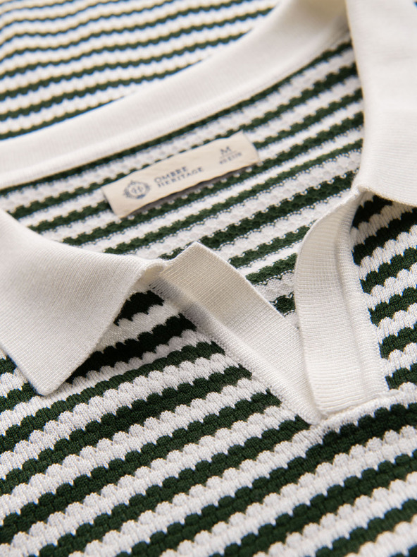Ombre Clothing Muška pletena polo majica bez gumba u marine prugama - bijela i maslinasto zelena
