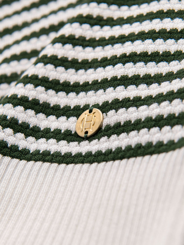 Ombre Clothing Muška pletena polo majica bez gumba u marine prugama - bijela i maslinasto zelena