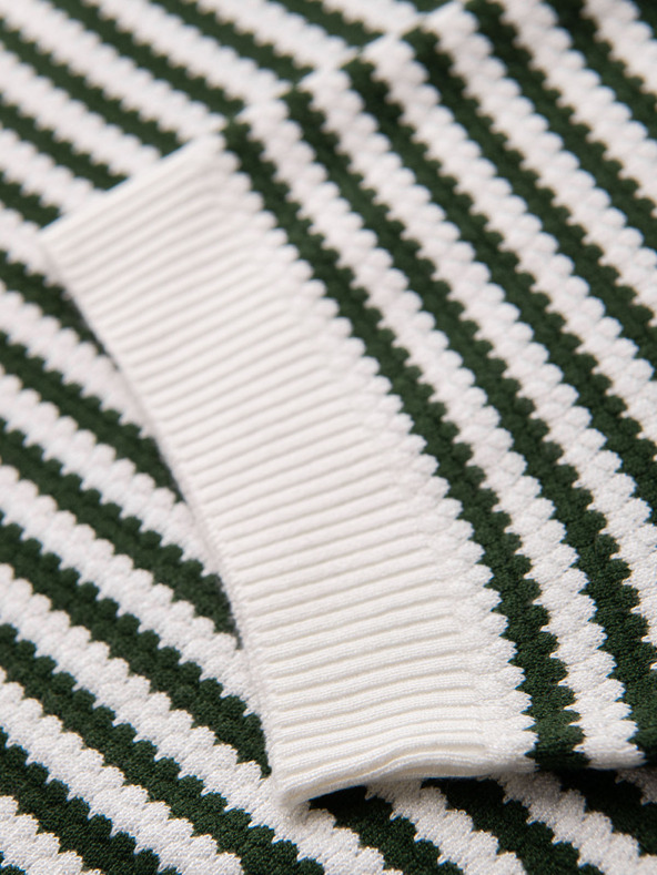 Ombre Clothing Muška pletena polo majica bez gumba u marine prugama - bijela i maslinasto zelena