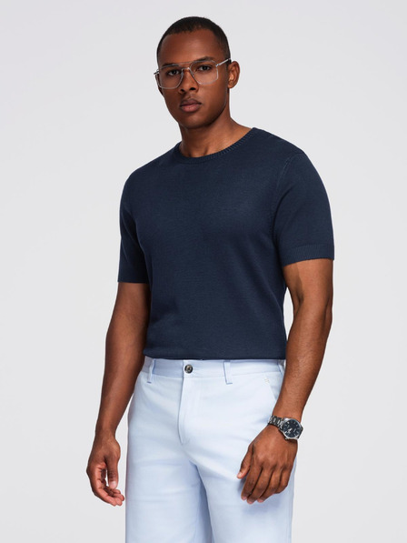 Ombre Clothing Muška klasična pletena rebrasta košulja - tamno plava