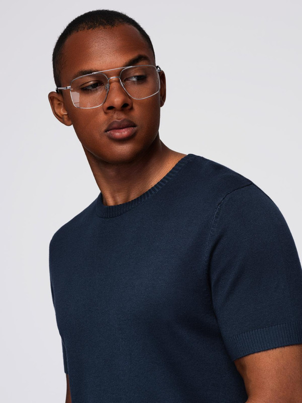 Ombre Clothing Muška klasična pletena rebrasta košulja - tamno plava