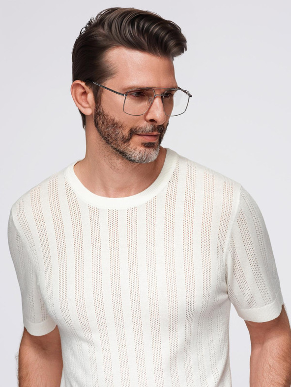 Ombre Clothing Muški džemper s okruglim izrezom i kratkim rukavima - bijeli