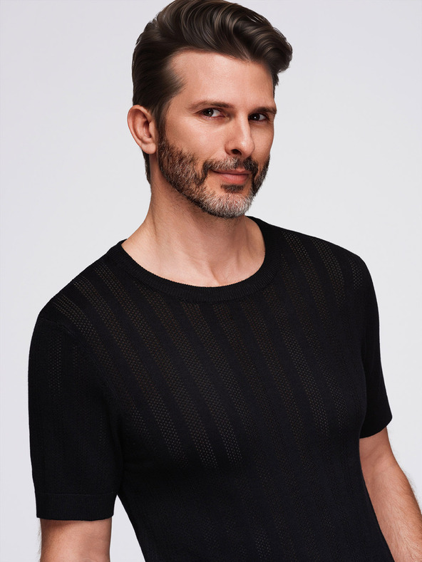 Ombre Clothing Muški džemper s okruglim izrezom i kratkim rukavima - crni