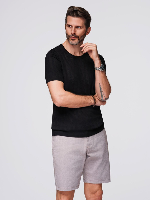 Ombre Clothing Muški džemper s okruglim izrezom i kratkim rukavima - crni