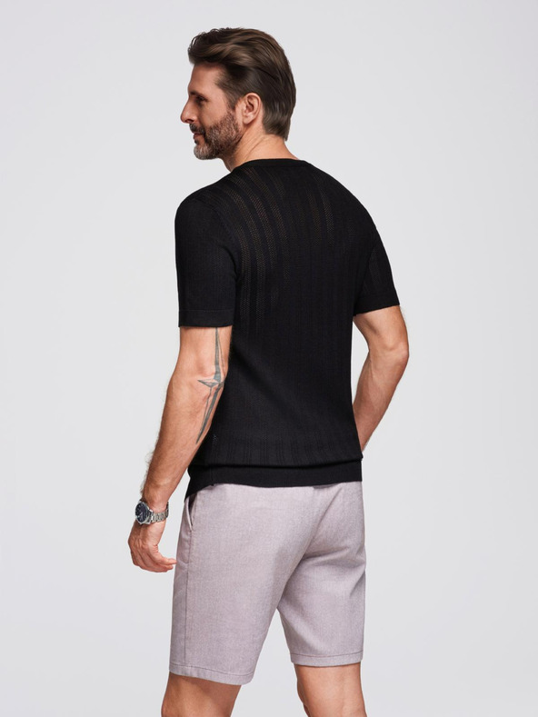 Ombre Clothing Muški džemper s okruglim izrezom i kratkim rukavima - crni