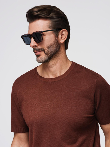 Ombre Clothing Muška klasična pletena košulja s rebrasto završenim manžetama - toplo smeđa