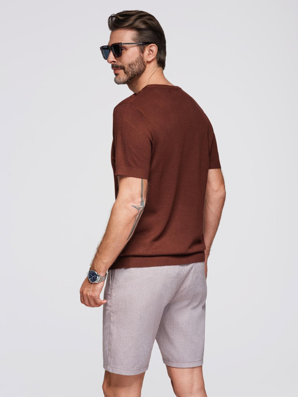 Ombre Clothing Muška klasična pletena košulja s rebrasto završenim manžetama - toplo smeđa