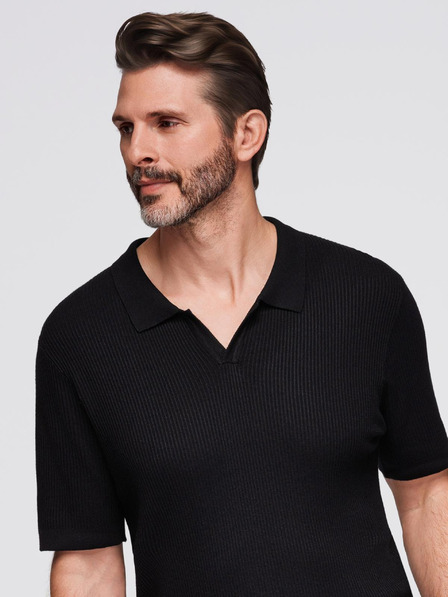 Ombre Clothing Muška polo majica s otvorenim ovratnikom bez gumba - crna