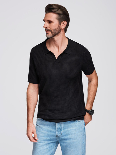 Ombre Clothing Muška pletena polo majica bez gumba - crna