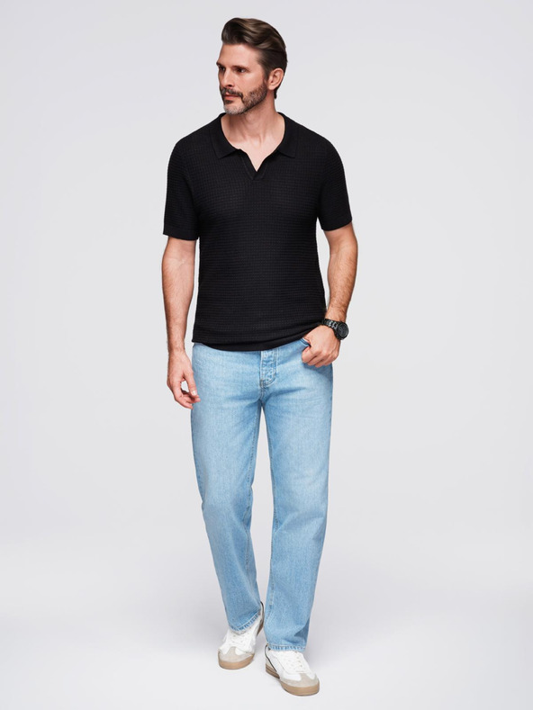 Ombre Clothing Muška pletena polo majica bez gumba - crna