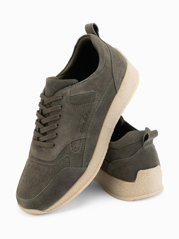 Ombre Clothing Lagane muške semiš tenisice u sportskom stilu - maslinaste