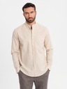 Ombre Clothing Muška platnena košulja s uspravnim ovratnikom i džepom REGULAR FIT - krem