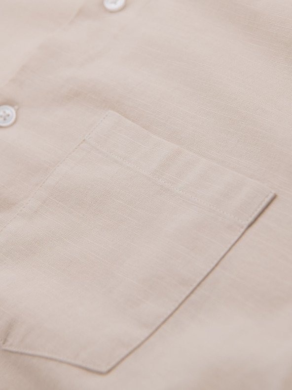 Ombre Clothing Muška platnena košulja s uspravnim ovratnikom i džepom REGULAR FIT - krem