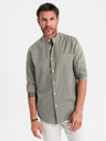 Ombre Clothing Muška platnena košulja s uspravnim ovratnikom i džepom REGULAR FIT - khaki