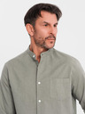 Ombre Clothing Muška platnena košulja s uspravnim ovratnikom i džepom REGULAR FIT - khaki