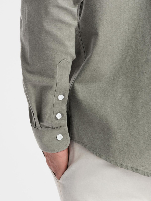 Ombre Clothing Muška platnena košulja s uspravnim ovratnikom i džepom REGULAR FIT - khaki