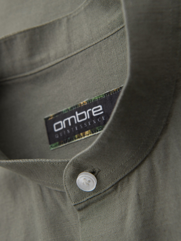 Ombre Clothing Muška platnena košulja s uspravnim ovratnikom i džepom REGULAR FIT - khaki