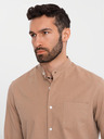 Ombre Clothing Muška platnena košulja s uspravnim ovratnikom i džepom REGULAR FIT - svijetlo smeđa