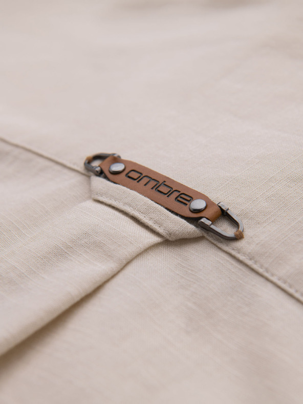 Ombre Clothing Muška platnena košulja s klasičnim ovratnikom i džepovima REGULAR FIT - krem