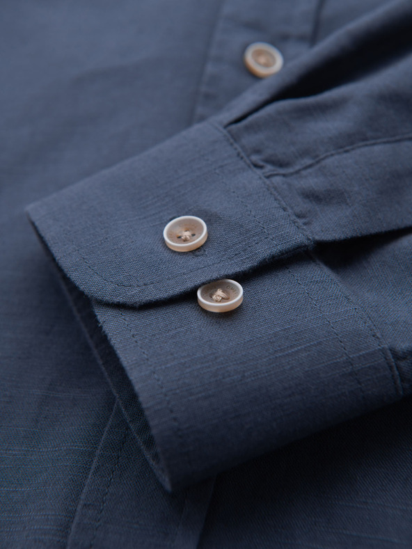 Ombre Clothing Muška platnena košulja s klasičnim ovratnikom i džepovima REGULAR FIT - plava