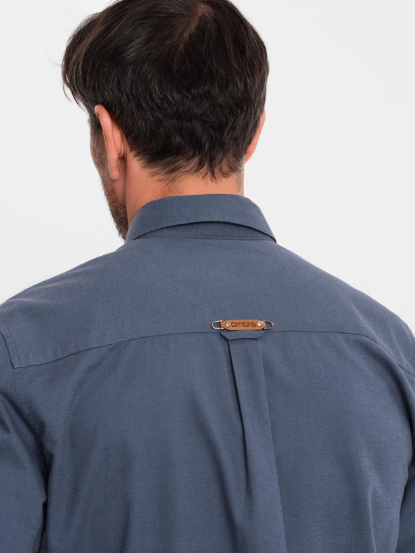 Ombre Clothing Muška platnena košulja s klasičnim ovratnikom i džepovima REGULAR FIT - plava