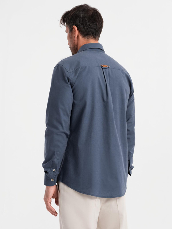 Ombre Clothing Muška platnena košulja s klasičnim ovratnikom i džepovima REGULAR FIT - plava