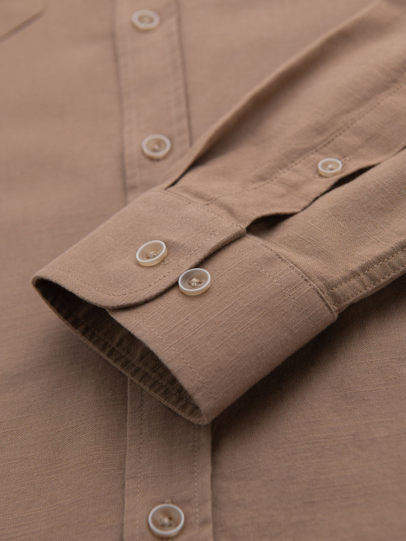 Ombre Clothing Muška lanena košulja s klasičnim ovratnikom i džepovima REGULAR FIT - svijetlo smeđa