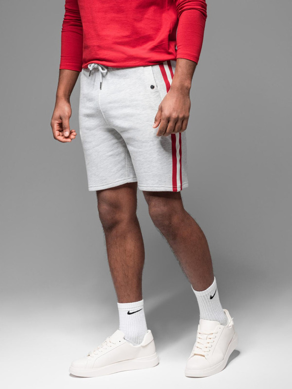 Ombre Clothing Muške tajice kratke hlačice s rubom i rebrasto pojasem - sivi melange