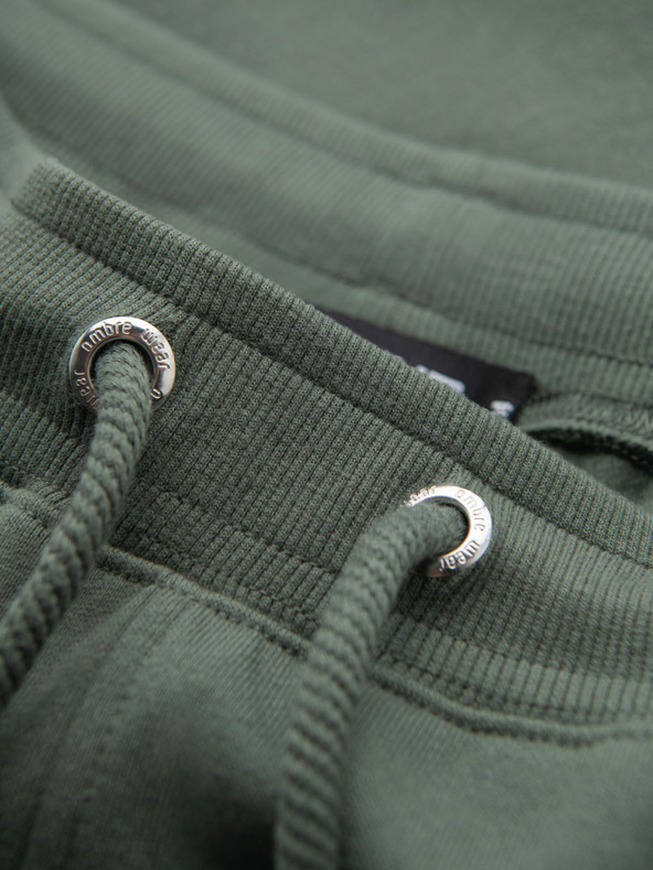 Ombre Clothing Muške tajice kratke hlačice s rubom i rebrasto pojasem - maslinaste