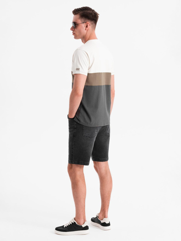 Ombre Clothing Muške kratke hlačice s elastičnim pojasom i efektom pranja - crne