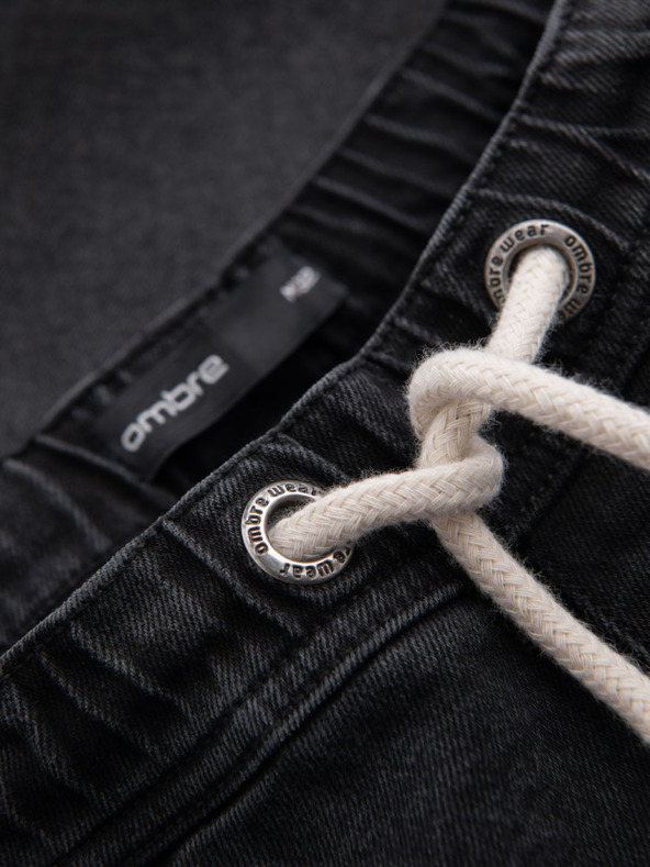 Ombre Clothing Muške kratke hlačice s elastičnim pojasom i efektom pranja - crne