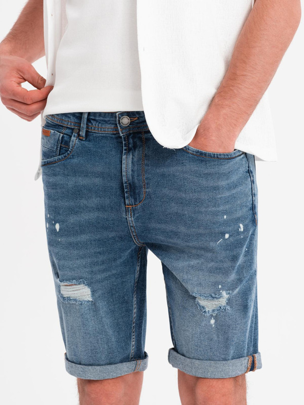 Ombre Clothing Muške kratke traper hlačice s pocjepnim nogavicama - plave