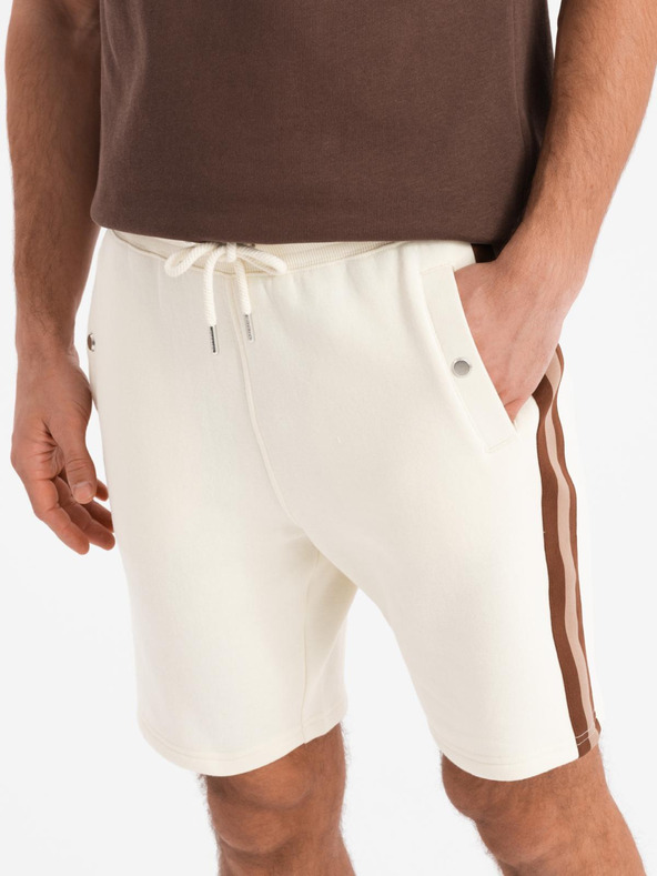 Ombre Clothing Muške tajice kratke hlačice s rubom i rebrasto pojasem - krem