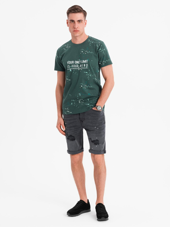 Ombre Clothing Muške kratke traper hlačice s poderinama i prošivenim rubom - sive