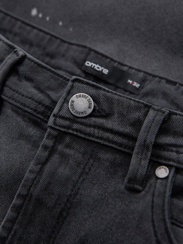 Ombre Clothing Muške kratke traper hlačice s poderinama i prošivenim rubom - sive