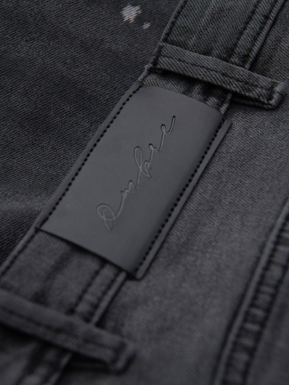 Ombre Clothing Muške kratke traper hlačice s poderinama i prošivenim rubom - sive