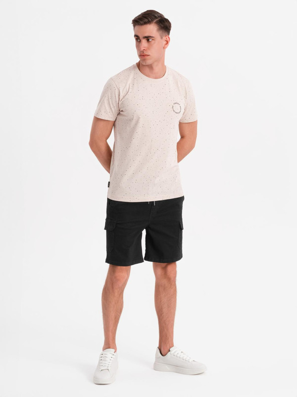 Ombre Clothing Muške pamučne kratke hlačice s elastičnim pojasom - crne