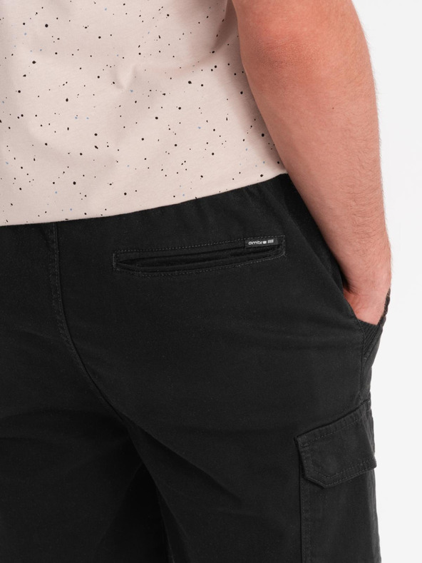 Ombre Clothing Muške pamučne kratke hlačice s elastičnim pojasom - crne