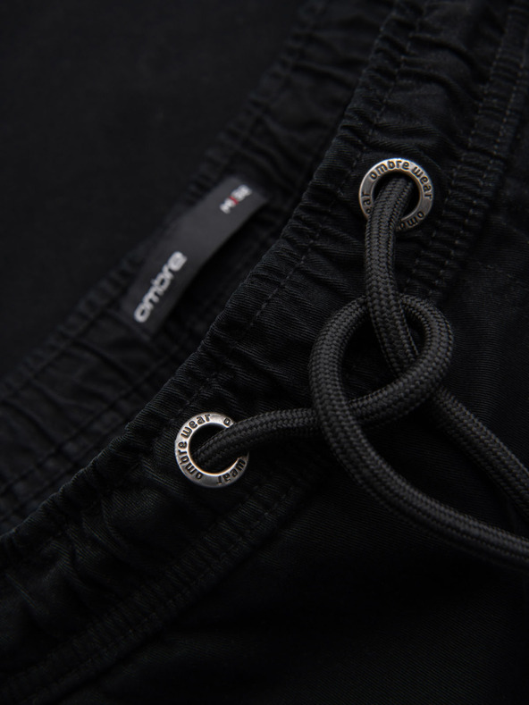 Ombre Clothing Muške pamučne kratke hlačice s elastičnim pojasom - crne