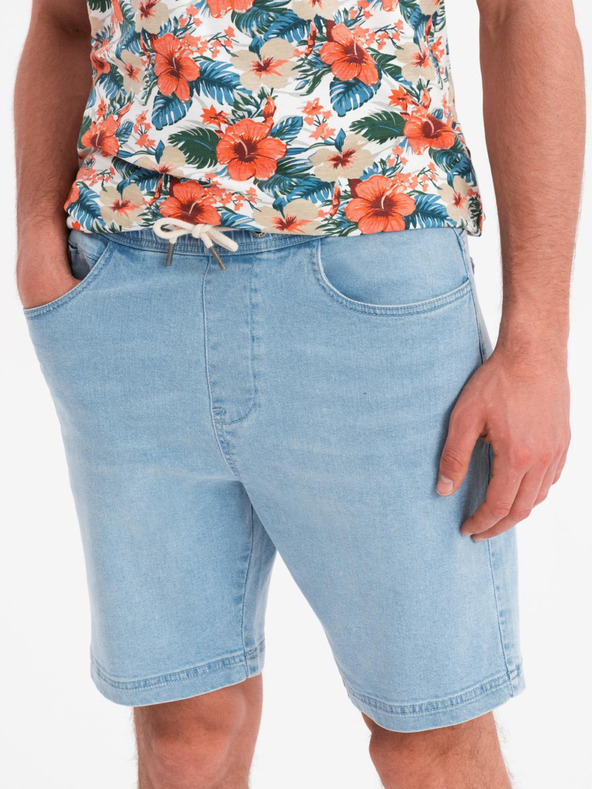 Ombre Clothing Muške kratke hlače s elastičnim pojasom i efektom pranja - svijetlo plave