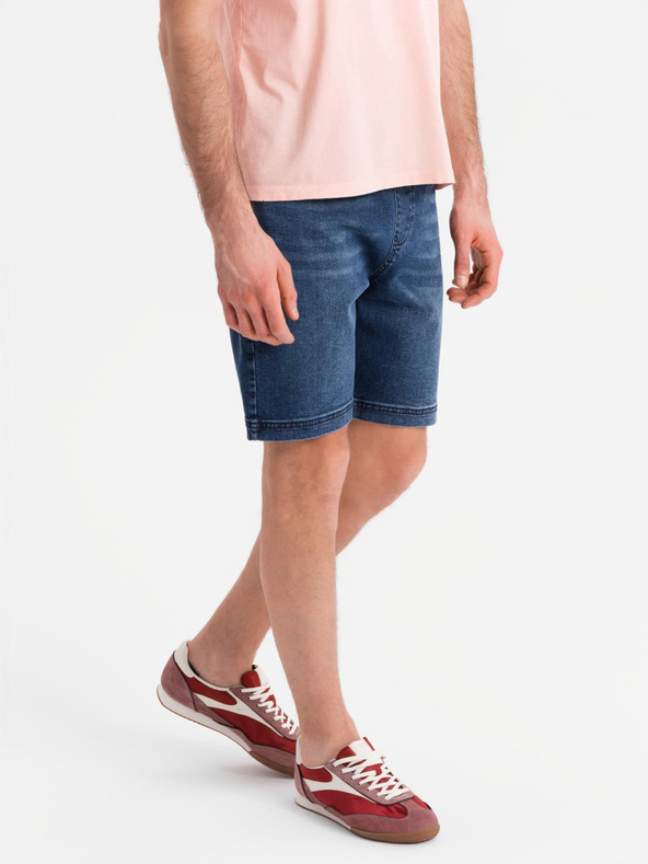 Ombre Clothing Muške kratke hlače s elastičnim pojasom i efektom pranja - plave