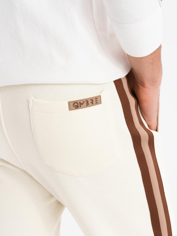 Ombre Clothing Muške trenirke s rubom i žičanim rubovima nogavica - krem