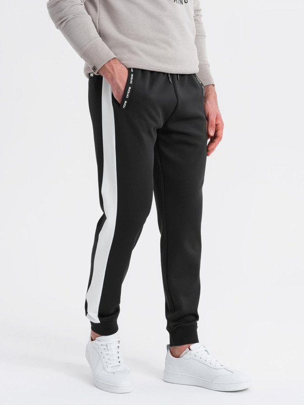 Ombre Clothing Muške trenirke s kontrastnim rubom - crne